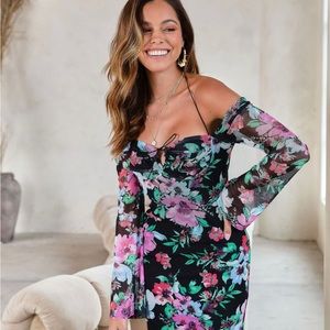 Vici Dress neck tie off shoulder midi dress